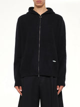 Wool Zipped Hoodie in Black