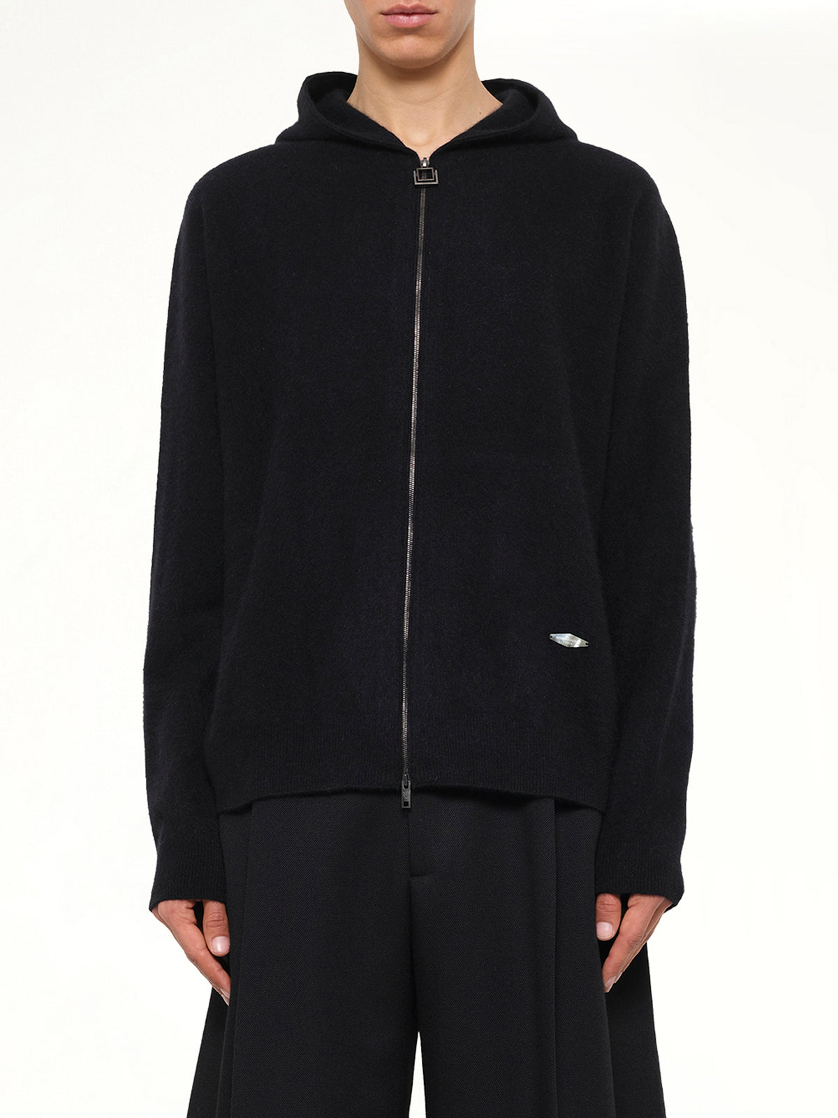 Wool Zipped Hoodie in Black