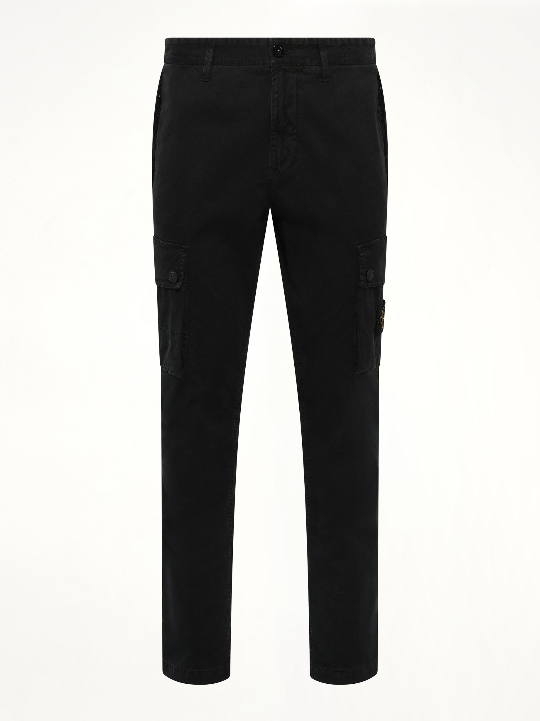3100034 Stretch Organic Broken Twill Cotton 'Old' Effect Cargo Pants in Black