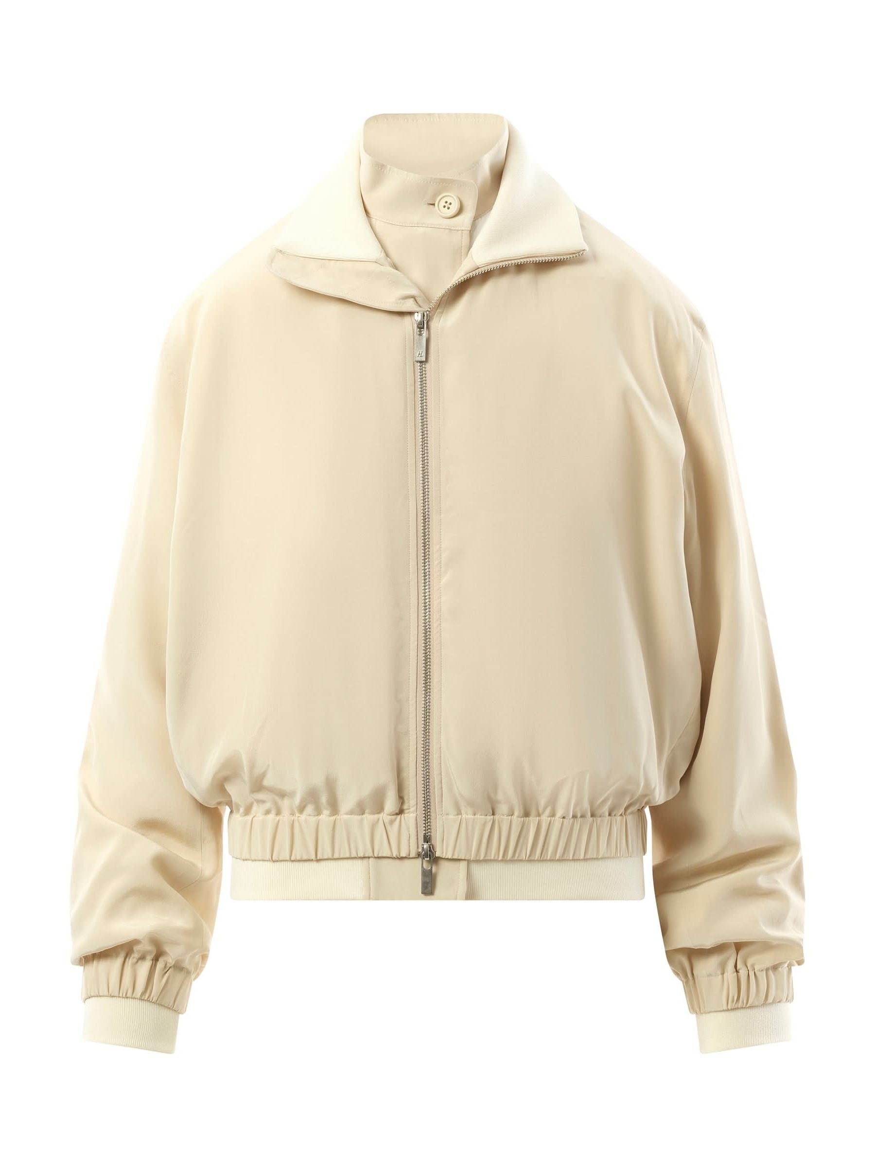 Silk Zip Bomber Jacket in Oat
