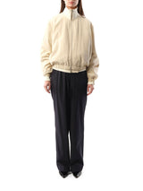Silk Zip Bomber Jacket in Oat