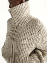 Zipped Cardigan in Beige/Oat