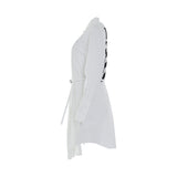 Diagonal Plisse Shirt Dress in White/Black