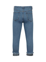 Cropped Print Denim Pants in Indigo